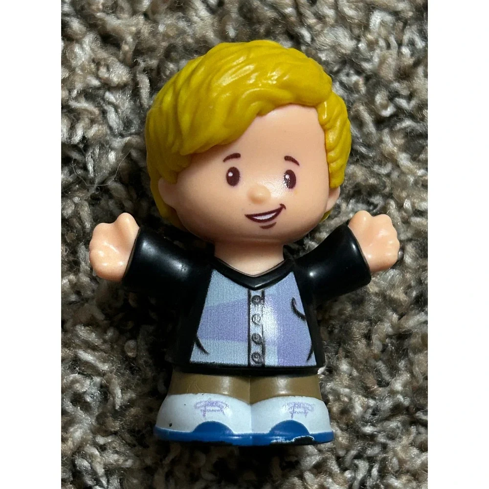 Fisher Price Little People Boy Figures Blonde Hair Blue Camo Black Jacket Lot 2